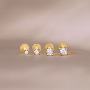 20G/18G/16G Threadless Gold Push Pin Labret Stud • Solid 925 Sterling Silver • Tragus Stud • Flat Back Earring • Helix • Conch