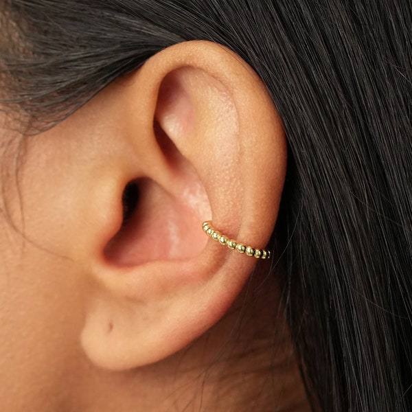 Beaded Conch Clicker Hoop, 18k Gold Plated Sterling Silver Earring