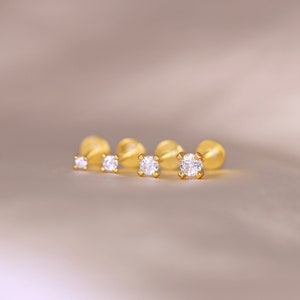20G/18G/16G Gold Threadless Push Pin Labret Stud • Solid 925 Sterling Silver • Tragus Stud • Flat Back Earring • Helix • Conch