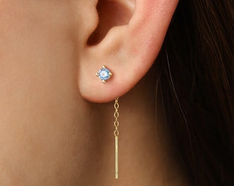 Aquamarine Dainty Threader Earrings • gold chain threader earrings • silver threader earrings • minimalist jewelry • elevado