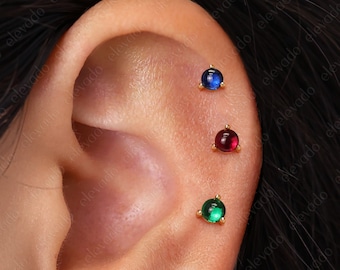 Birthstone Threadless Labret Stud: Gold Plated Cartilage Earring