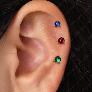 20G/18G/16G Polished Sphere Birthstone Threadless Push Pin Labret Stud • Threadless Flat Back Earrings • Cartilage Earring • Birthstone