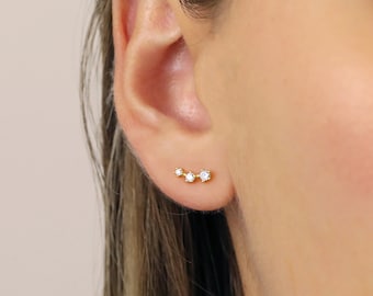 Tiny Climber Stud Earrings • CZ dainty earrings • gold studs • small stud earrings • minimalist earrings • silver stud earrings