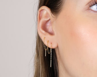 Boucles d'oreilles enfileur d'or • boucles d'oreilles enfileur à longue chaîne • boucles d'oreilles enfileur en argent • bijoux minimalistes • bijoux elevado