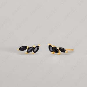 Tiny Black Onyx Climber Stud Earrings • dainty earrings • gold studs • small stud earrings • minimalist earrings • silver stud earrings