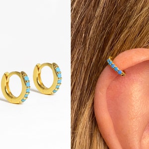 18G Turquoise Cartilage Hoop Earrings • tragus earrings • tiny hoop earrings • cartilage hoop earrings • helix hoop • small hoop