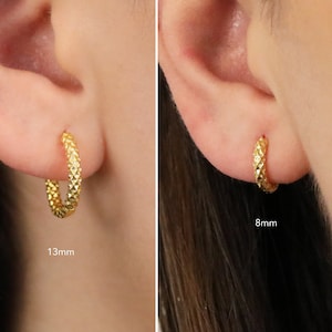 Thick Diamond Cut Huggie Hoop Earrings • gold conch hoop • cartilage hoop • hoop earrings • silver pave ring hoop • tragus hoop • helix hoop