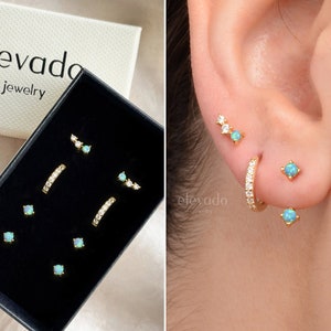 Blue Opal x CZ Earring Gift Set • stud earrings • hoop earrings • earring set • gift ready • gift for her • christmas gift • gift set