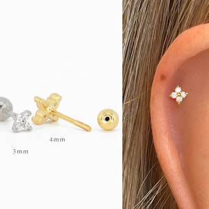 20G Flower Cartilage Gold Stud Earrings • conch earrings • tiny stud earrings •  cartilage stud • helix stud • tragus studs • screw back