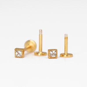 18G/16G Square Bezel Cartilage Flat Back Labret • tiny star conch earrings •  cartilage stud • helix stud • tragus stud • labret stud0