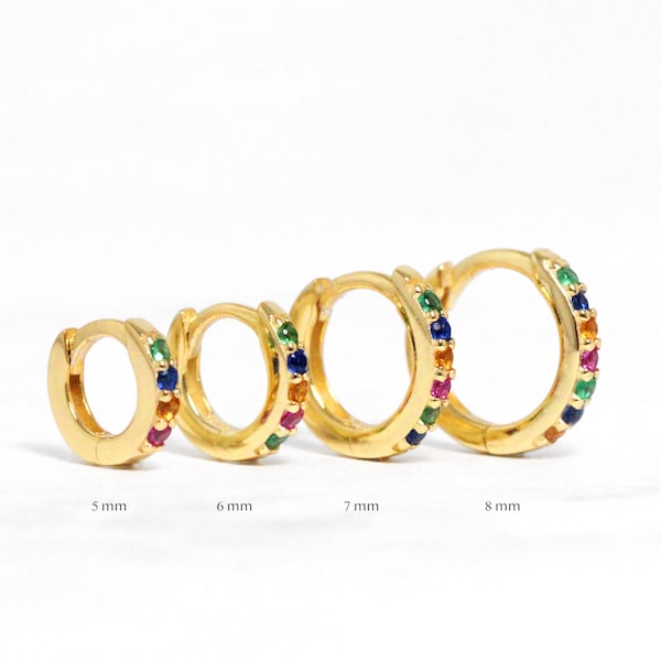 Rainbow Huggie Hoop Earrings • christmas earrings • gold conch hoop • cartilage hoop • holiday hoop earrings • tragus • multi color earring