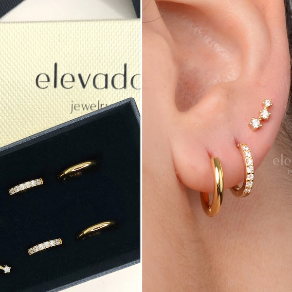 Huggie Hoop Earring Stack • gift for her • bridesmaid gift • mothers day gift • gold earring • hoop earrings • minimalist earrings • elevado