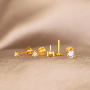 Minuscule pierre de diamant, 18 g / 16 g, filetage intérieur pour labret • Boucle d'oreille pour cartilage • Tragus • Tige de conque • Tige de cartilage • Labret à dos plat