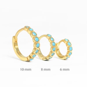 Bezel Turquoise Hoop Earrings •  turquoise small hoop earrings • gold milgrain hoop earrings • turquoise gemstone huggie hoop earrings