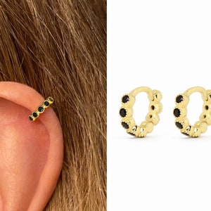18G Black Bezel Cartilage Hoop Earrings • tragus earrings • tiny hoop earrings • cartilage hoop earrings • helix hoop • small hoop