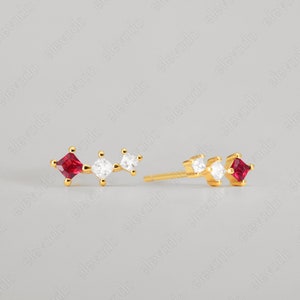 Ruby x Diamond Tiny Climber Stud Earrings • dainty earrings • gold studs • small stud earrings • minimalist earrings • silver studs