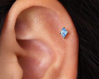 18G/16G Aquamarine Cartilage Flat Back Labret • conch earrings • tiny studs •  cartilage stud • helix stud • tragus stud • labret stud