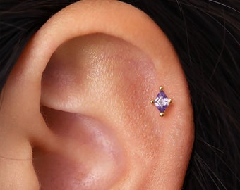 18G/16G Amethyst Diamond Cartilage Flat Back Labret • conch earrings • tiny studs •  cartilage stud • helix stud • tragus stud • labret stud