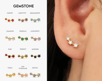 NEW ‣ Birthstone Tiny Climber Stud Earrings • CZ dainty earrings • gold small stud earrings • minimalist earrings • birthstone stud earrings