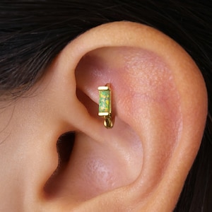 Tiny Iridescent Green Opal Rook Hoop Earring • helix hoop • rook earring • helix opal hoop • cartilage earring • cartilage hoops