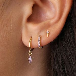 NEW Alexandrite Kite Cut Huggie Hoop Earring Set • Dainty Hoop Earrings • gift set • gift ready • gift for her • gift for mom • holiday gift