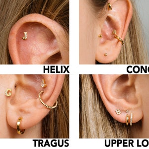 18K Gold Initial Letter Stud Earrings • tragus • helix • conch minimalist earrings • cartilage earrings • gift for women • elevado
