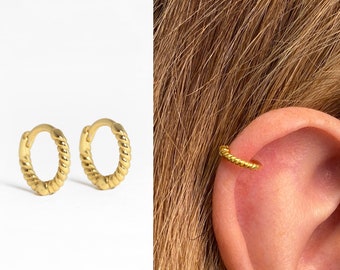 18G Cable Cartilage Hoop Earrings • tragus earrings • tiny hoop earrings • cartilage hoop earrings • helix hoop • small hoop • gold hoop