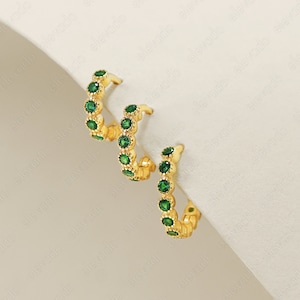 Emerald Huggie Hoops • cartilage hoop • rook hoop • gold hoop earrings • emerald earrings • huggie hoop earrings • stacking earrings