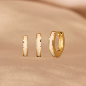 Iridescent Opal Inlay Huggie Hoop Earrings • elevado jewelry • minimalist earrings • dainty earrings • gold • silver • rose gold