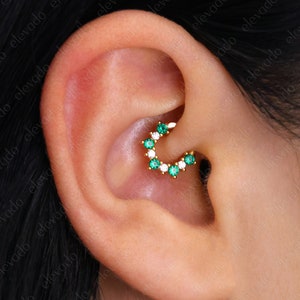 Boucle d'oreille cliquet Daith émeraude x diamant 16 g/18 g/20 g • Anneau de nez émeraude • Anneaux clicker • Anneau de septum • Anneaux du cartilage • Anneaux hélicoïdaux