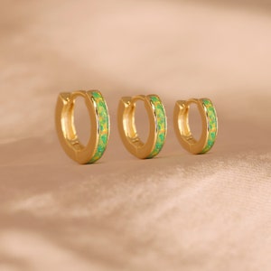 Garden Green Opal Inlay Huggie Hoop Earrings • elevado jewelry • minimalist earrings • dainty earrings • gold • silver • rose gold