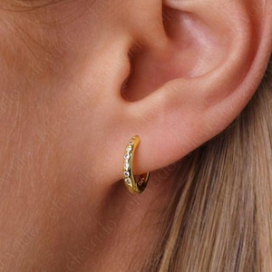 18G Paved Hoop Earrings • tragus earrings • tiny hoop earrings • cartilage hoop earrings • helix hoop • small hoop • gold hoop
