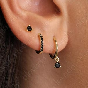 Black Onyx Dangle Hoop Earrings: Sterling Silver Set