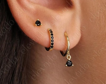 Black Onyx Sterling Silver Hoop Earring Set