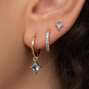 Zircon Diamond Sterling Silver Huggie Hoop Earring Set