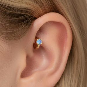 Blue Opal Birthstone Helix Hoop • 18k Gold Plated Cartilage Earring