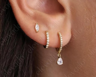 Sterling Silver Diamond Teardrop Hoop Earrings - April Birthstone