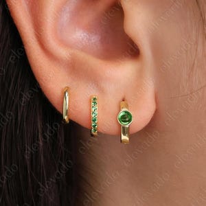 Emerald Gemstone Huggie Hoop Gift Set • Dainty Emerald Hoop Earrings • earring set • gift for her • gift for mom • gift set