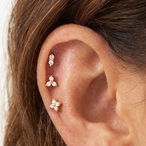 Labret diamantoorbellen set: 16G/18G verguld sterlingzilver