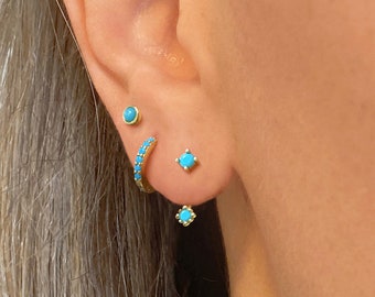 Turquoise Front Back Earrings • ear jacket • dainty ear jacket • gold earrings • ear jacket earrings - minimal earring • cz ear jacket