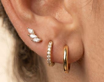 Sterling Silver Hoop Earring Set • Minimalist Gold Plated Stacking