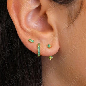 Garden Green Opal Inlay Earring Stack Set • gift for her • bridesmaid gift • gold hoop earrings • minimalist earrings • opal earrings