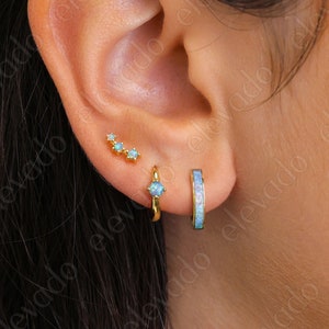 Blue Opal Everyday Ear Stack Set • gift for her • gold opal hoop earrings • minimalist earrings • elevado jewelry