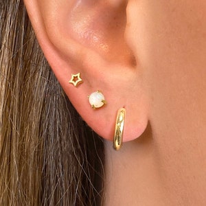 Tiny White Opal Stud Earrings • dainty earrings • gold studs • small stud earrings • minimalist earrings • silver stud earrings