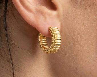 Gold Statement Hoop Earrings: Sterling Silver Huggies