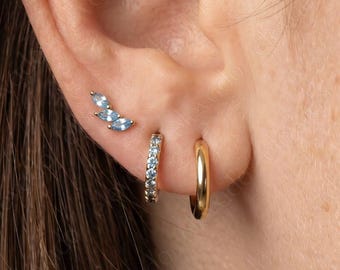 Sterling Silber Zirkon Huggie Hoop Ohrring Set • Minimalistische Gold Ohrringe