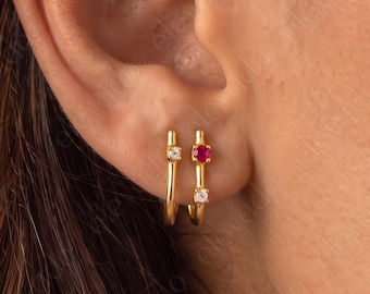 Double Ruby Hoop Stud Earrings • statement  earrings • hoop Stud earrings • lightweight earrings • minimalist earrings