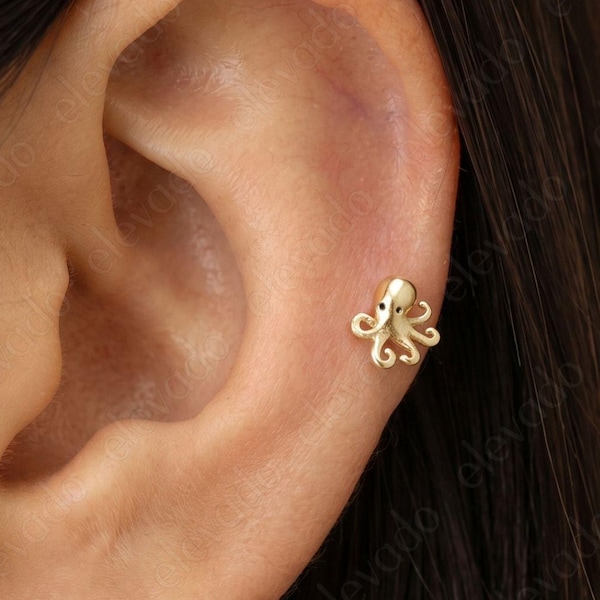 Octopus Labret Stud • 18G/16G Internally Threaded Cartilage Earring
