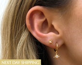 Star Hoop gold star huggie hoop silver star hoop star dangle earrings tiny gold hoops tiny silver hoops