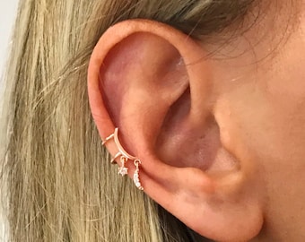 ear jackets No Piercing Tiny Crescent Moon Charm Ear Cuff 144
